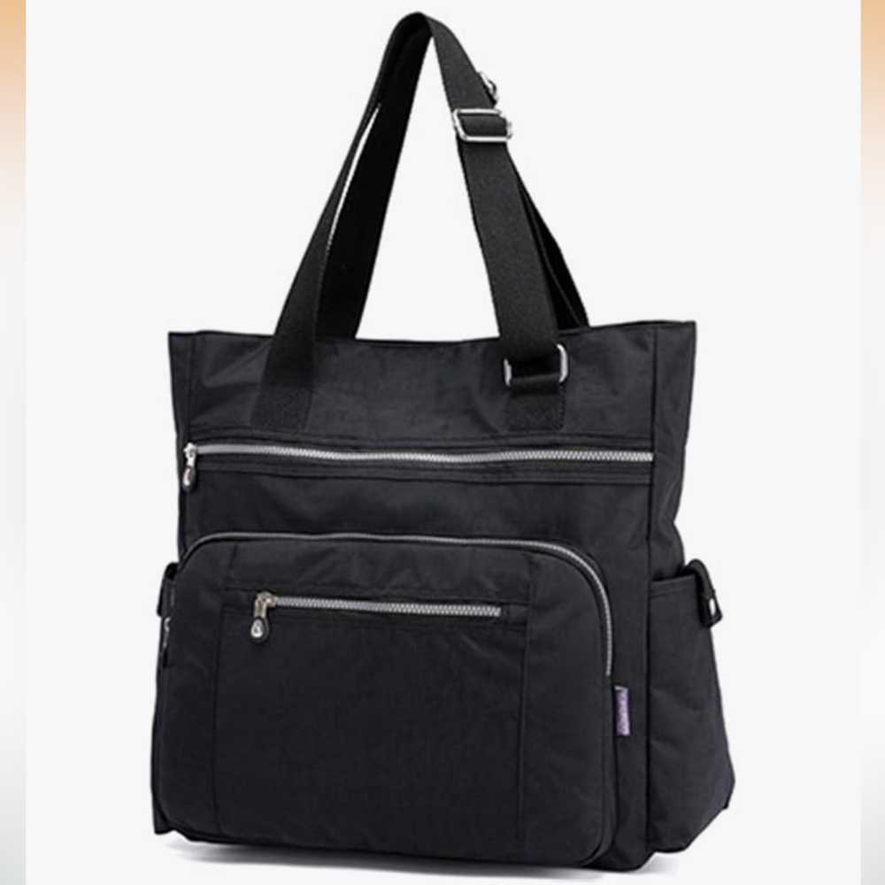 Black Tote Bag with Multiple Pockets